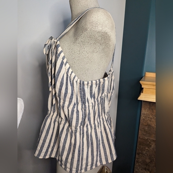 Linen peplum top, Woman's XXL cream with blue stripes - Picture 7 of 12